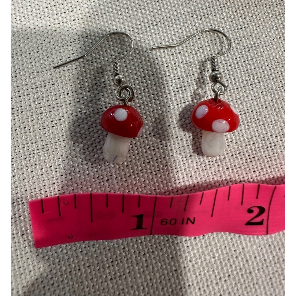 Womens Mushroom Earrings Red White - Picture 4 of 4